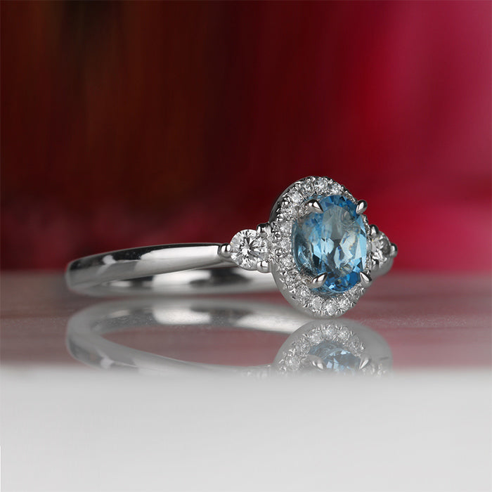 Oval Aquamarine Halo Ring