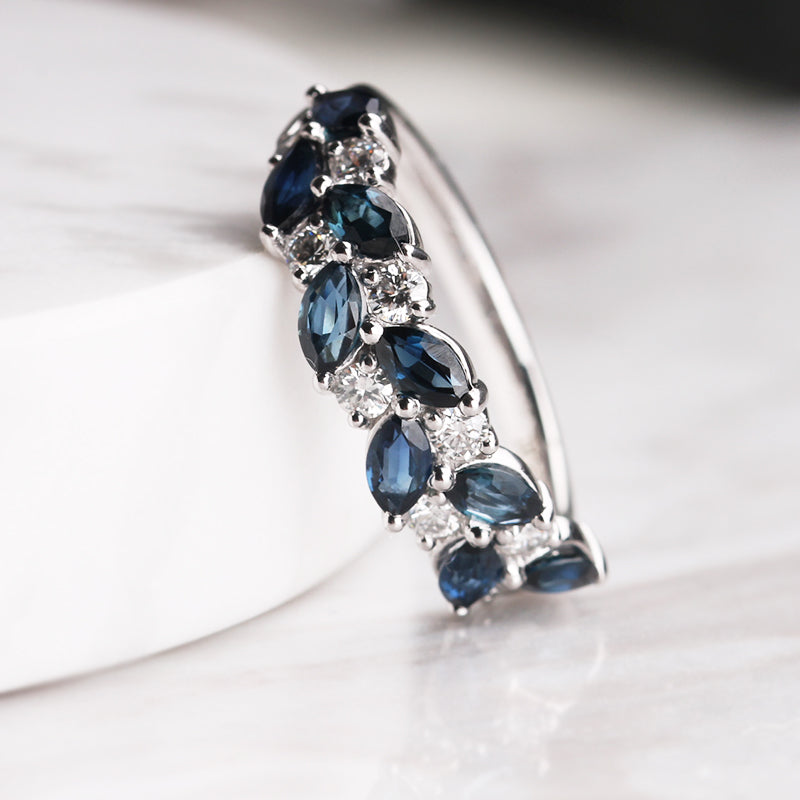 Sapphire & Diamond Double Row Ring