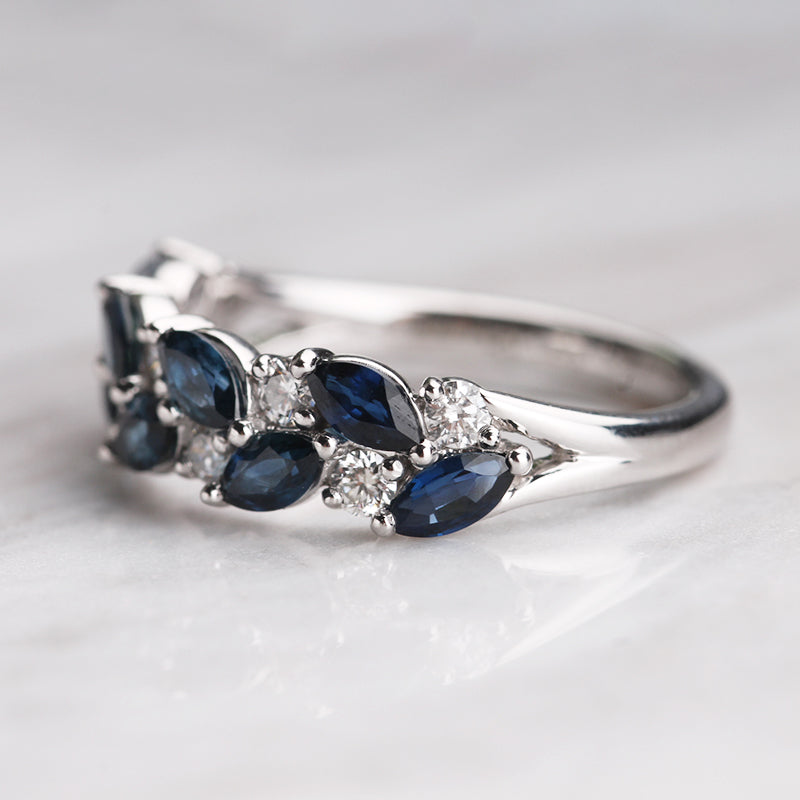 Sapphire & Diamond Double Row Ring