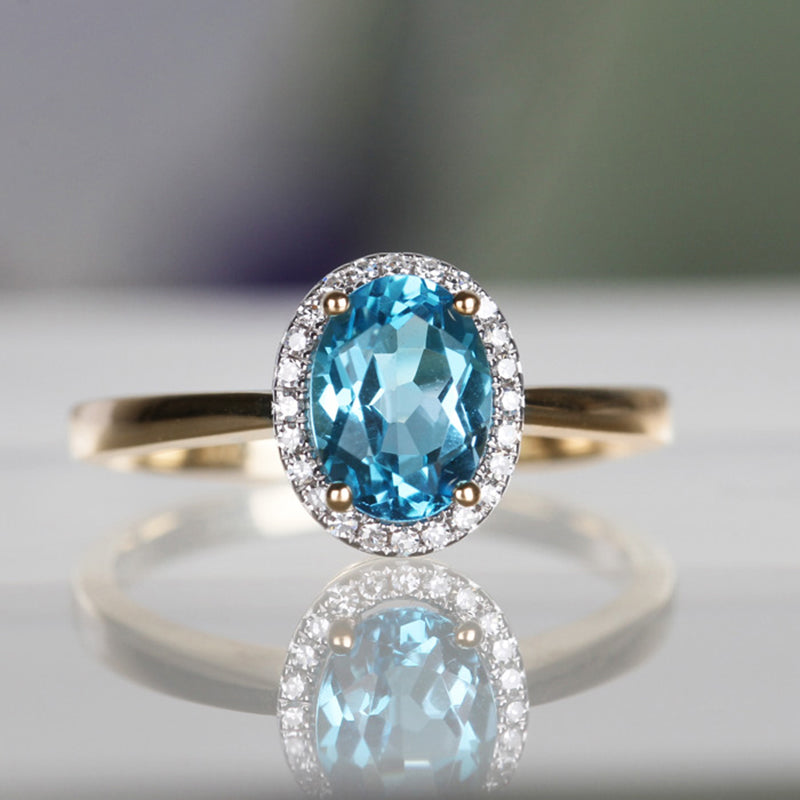 Rocks Swiss Blue Topaz & Diamond Halo Ring - 1.37ct