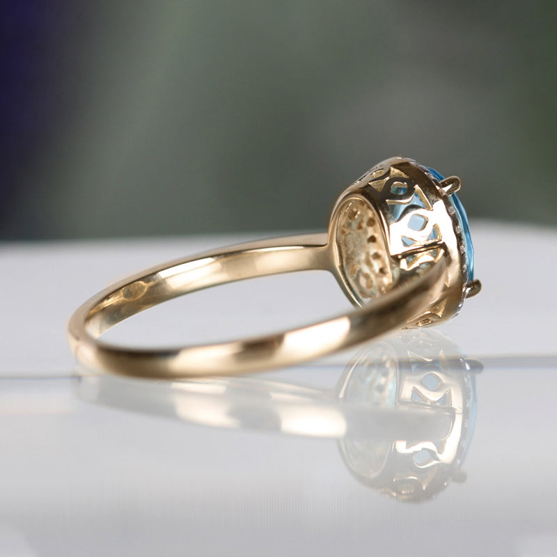 Rocks Swiss Blue Topaz & Diamond Halo Ring - 1.37ct