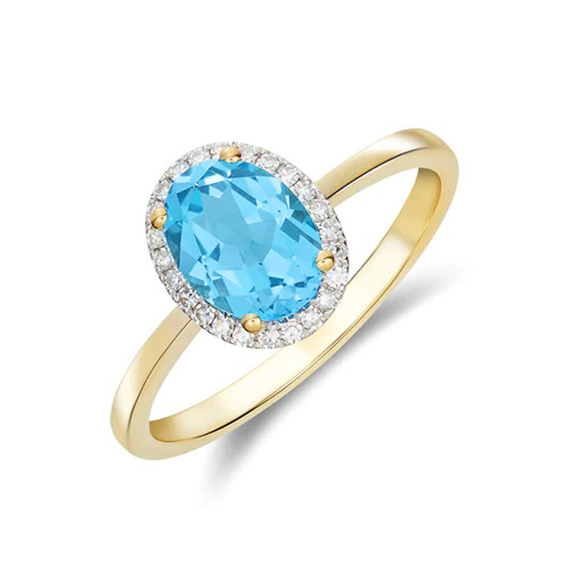 Rocks Swiss Blue Topaz & Diamond Halo Ring - 1.37ct