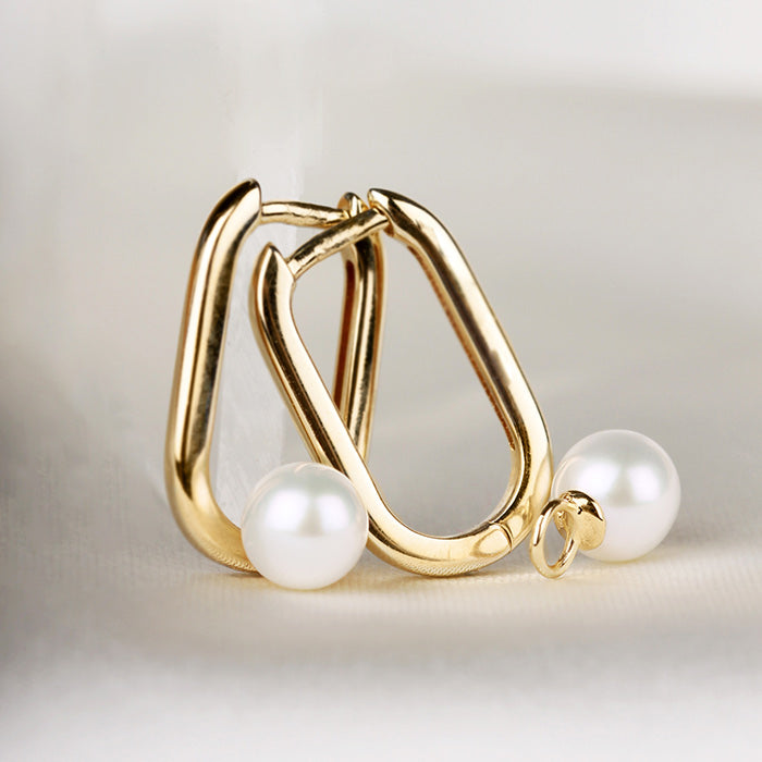 Rectangular Hoop & Pearl Earrings