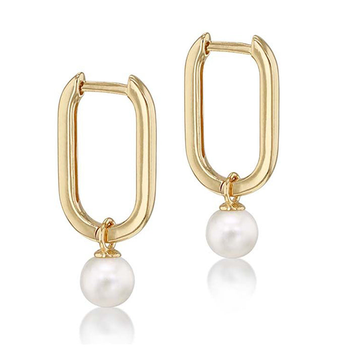 Rectangular Hoop & Pearl Earrings