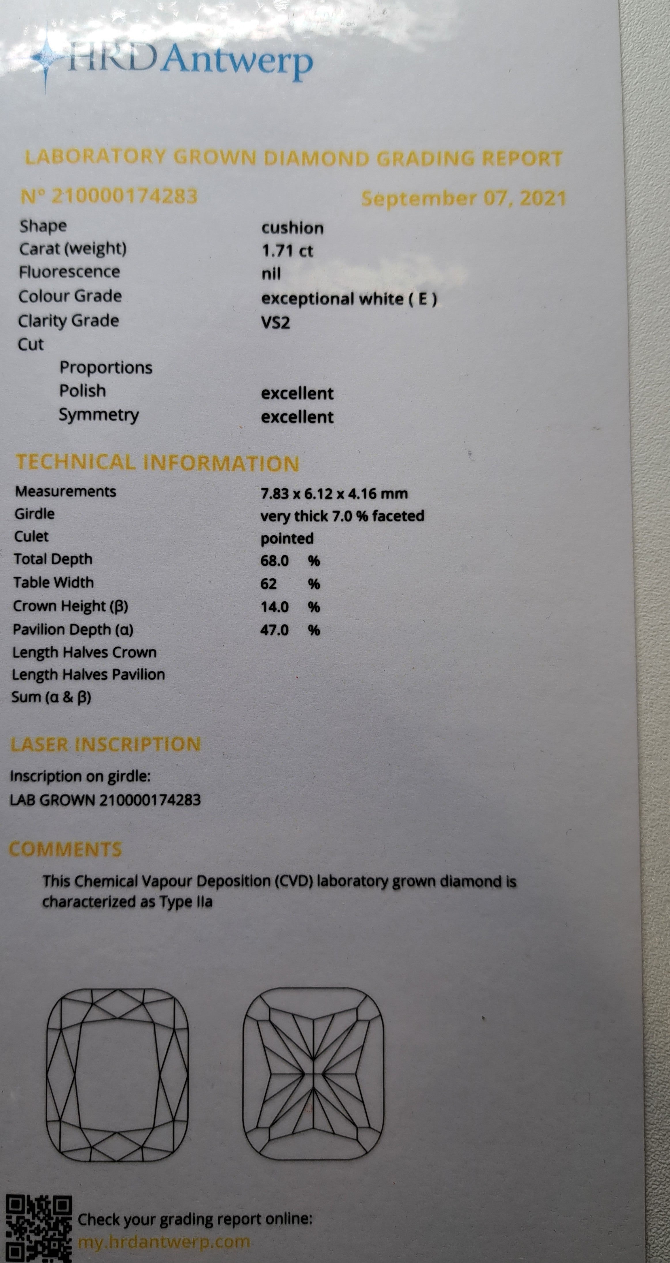 Cushion Cut Three Stone Diamond Engagement Ring 2.10ct