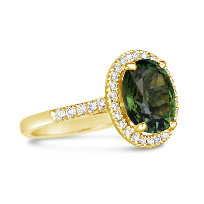 Rocks Oval Tourmaline & Diamond Halo Ring