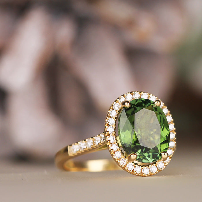 Rocks Oval Tourmaline & Diamond Halo Ring