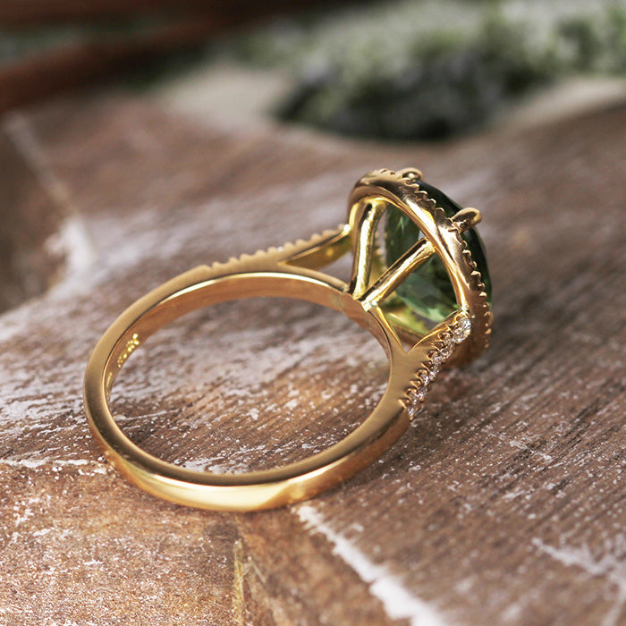 Rocks Oval Tourmaline & Diamond Halo Ring