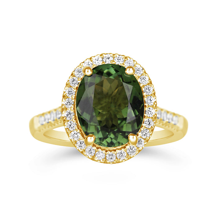 Rocks Oval Tourmaline & Diamond Halo Ring