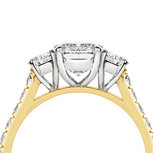 Load image into Gallery viewer, Cushion &amp; Half Moon 3 Stone Engagement Ring 2.62ct