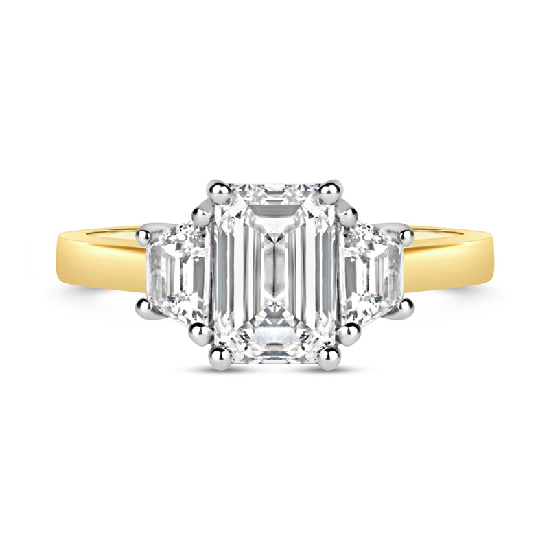 Emerald & Trapeze Three Stone Engagement Ring 2.52ct