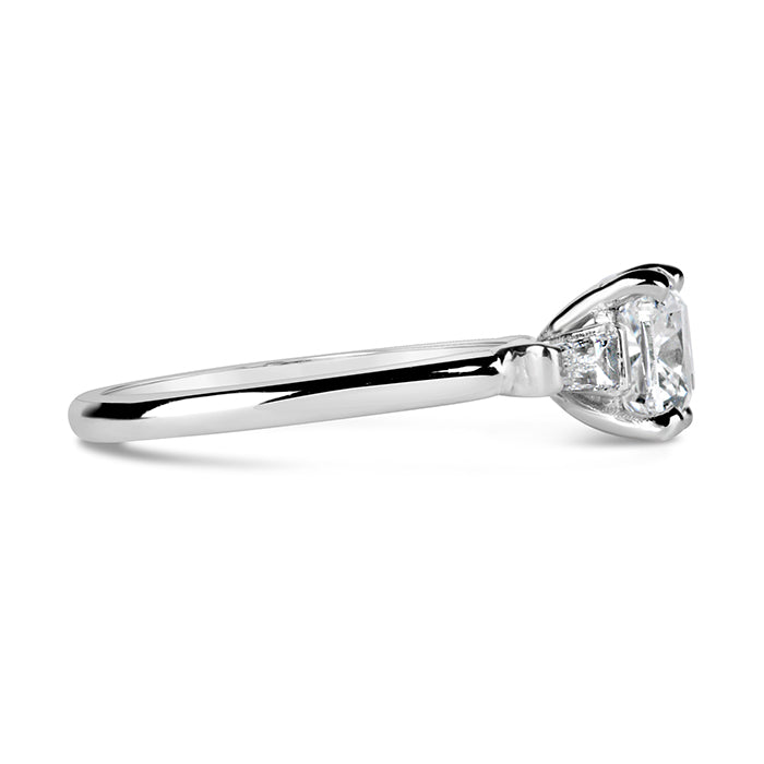Cushion & Baguette Three Stone Engagement Ring
