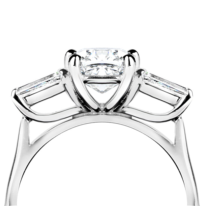 Cushion & Baguette Three Stone Engagement Ring
