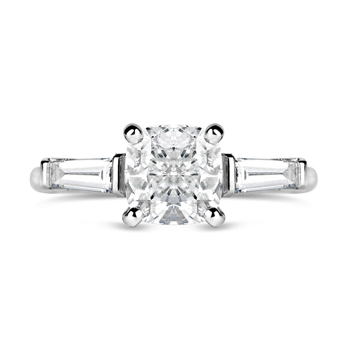 Cushion & Baguette Three Stone Engagement Ring