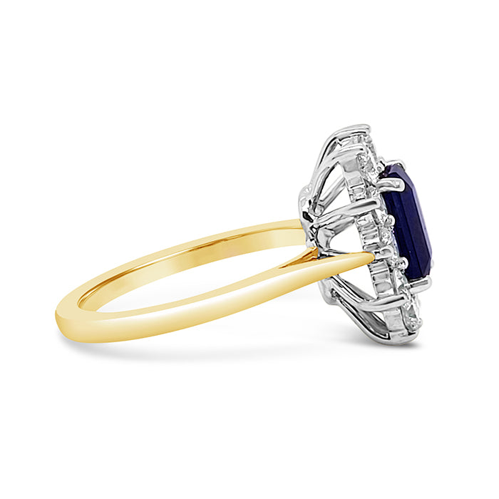 Emerald Cut Sapphire & Diamond Cluster Ring
