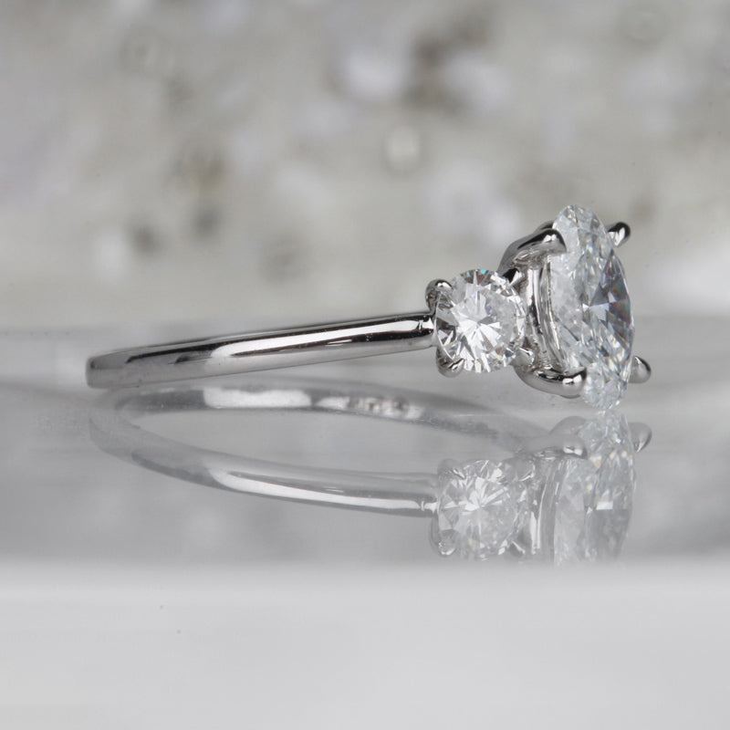 Oval & Round Brilliant Three Stone Engagement Ring 1.51ct