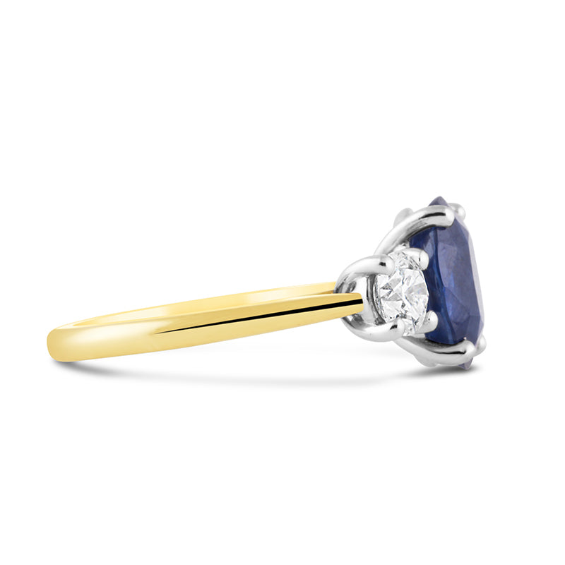 Oval Ceylon Sapphire & Diamond Three Stone Ring