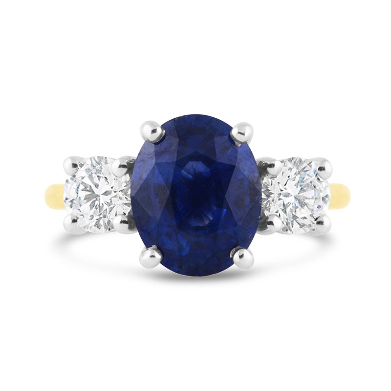 Oval Ceylon Sapphire & Diamond Three Stone Ring