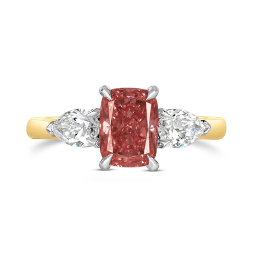 Vivid Pink Diamond Three Stone Ring 2.12ct