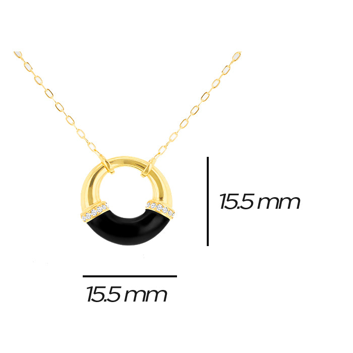 Black Enamel & Diamond Circle Pendant