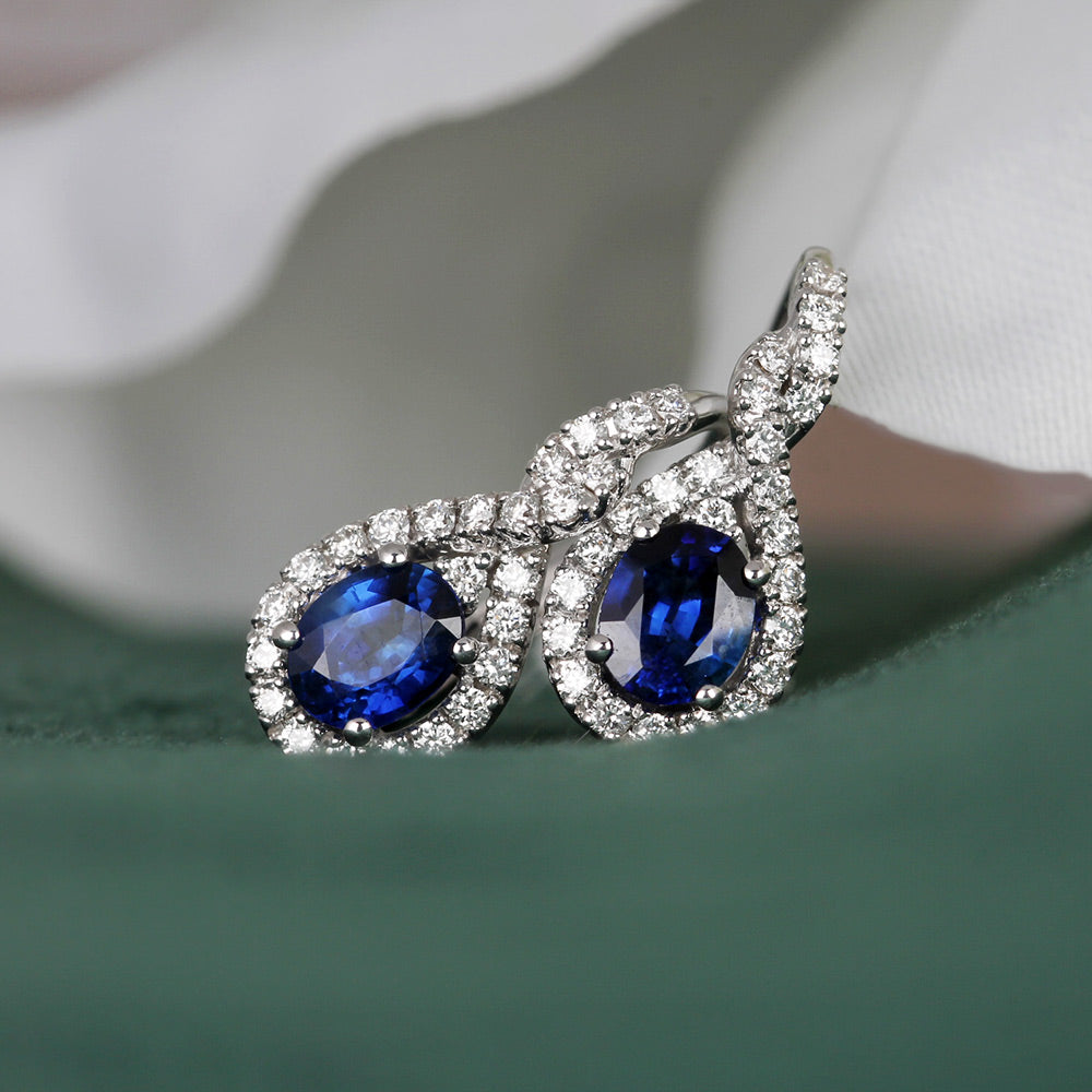 Rocks Sapphire & Diamond Twisted Teardrop Earrings