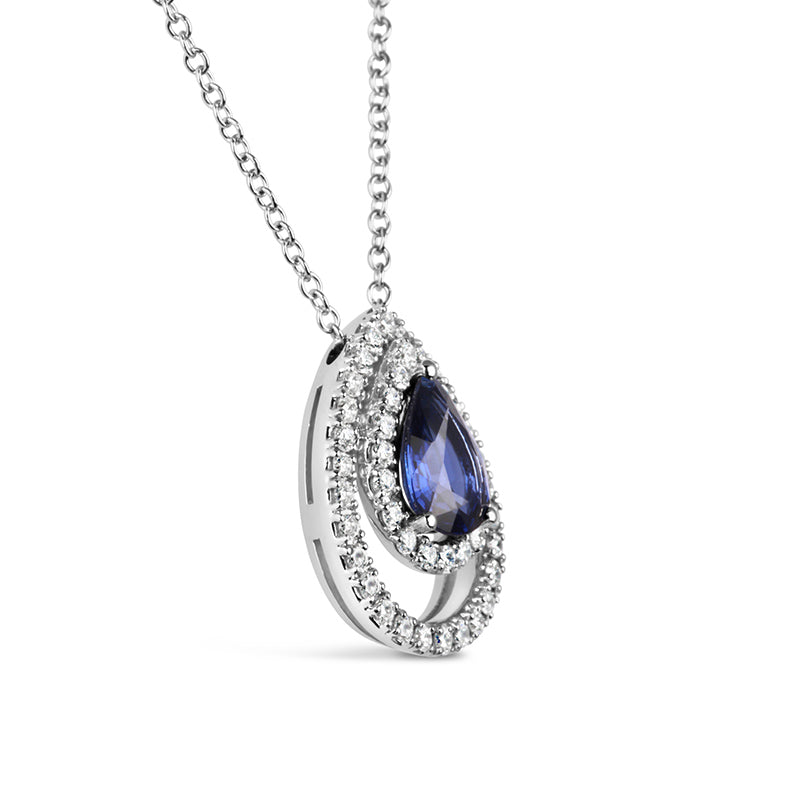 Sapphire & Diamond Teardrop Pendant