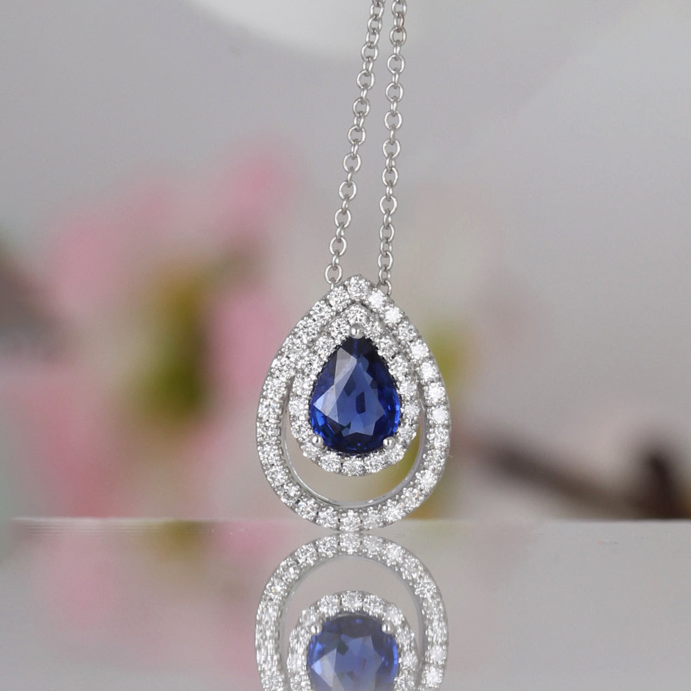 Sapphire & Diamond Teardrop Pendant