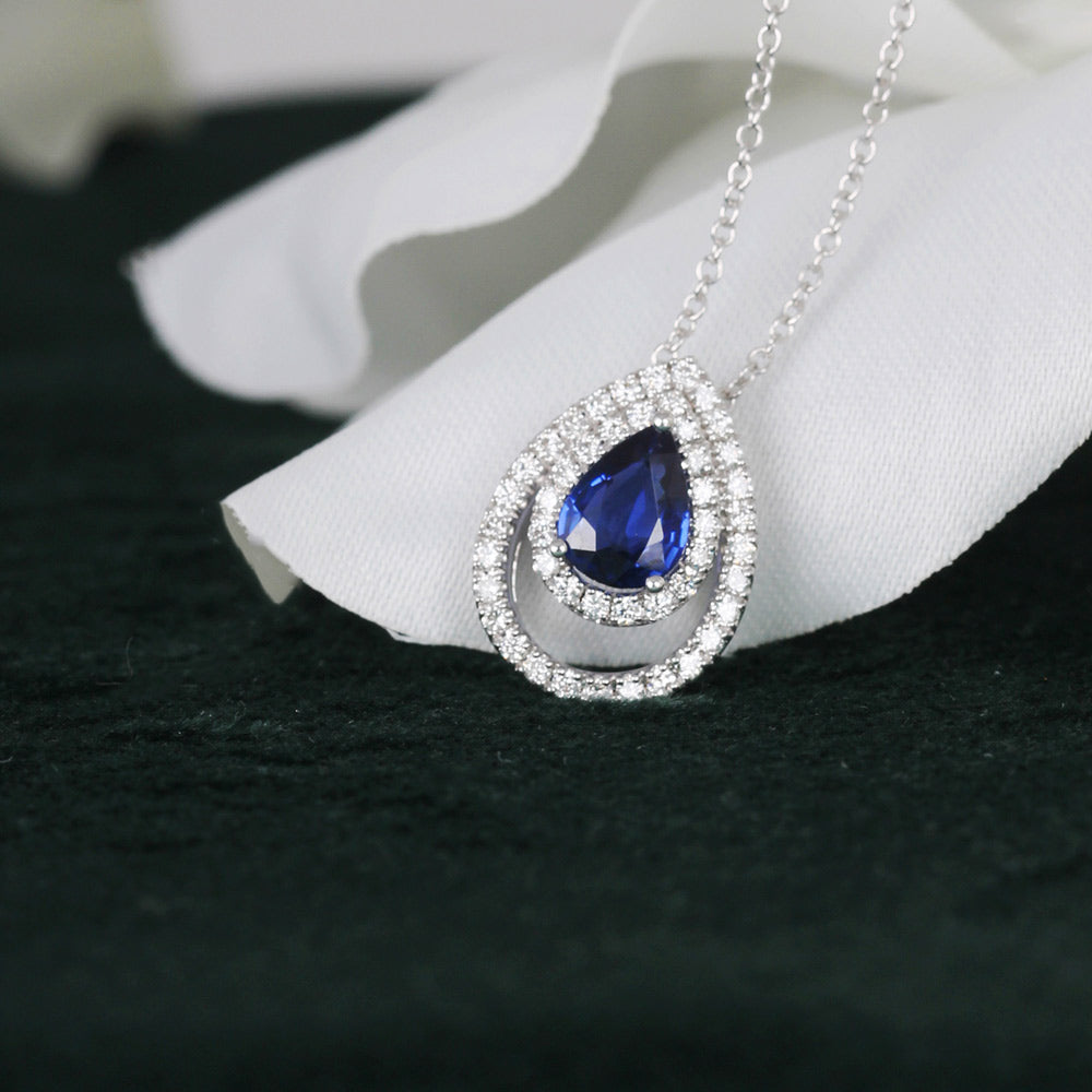 Sapphire & Diamond Teardrop Pendant