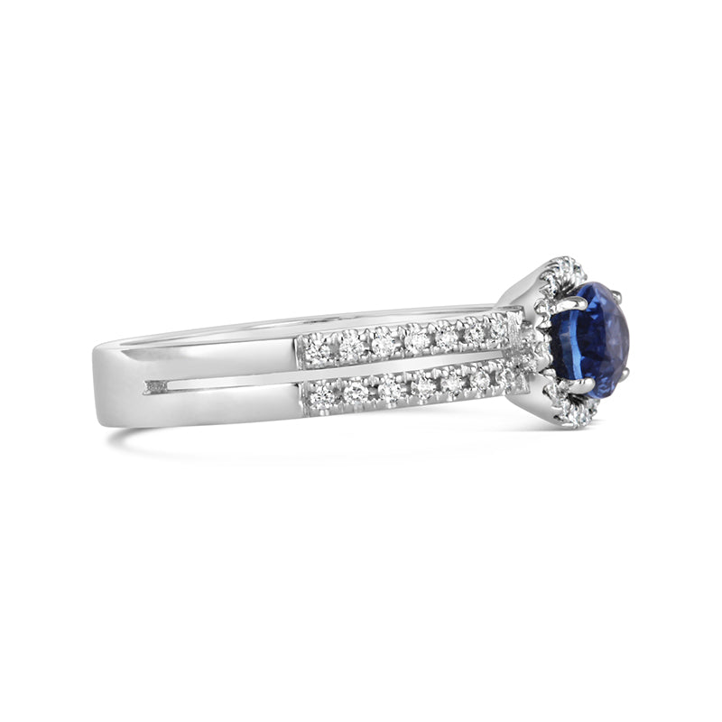 Sapphire & Diamond Double Banded Halo Ring