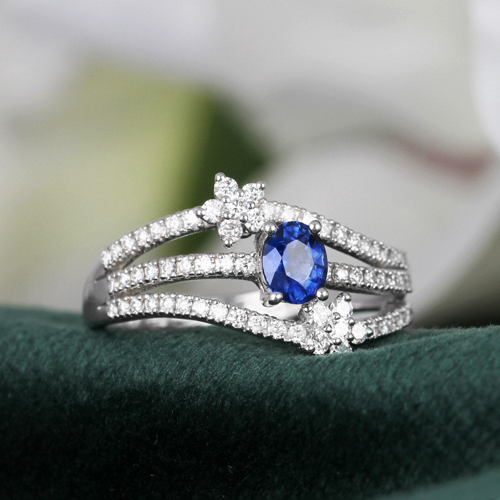 Rocks Sapphire & Diamond Floral Triple Band Ring