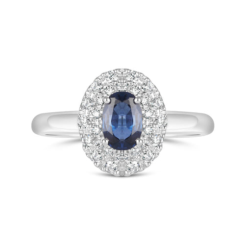 Rocks Sapphire & Diamond Double Halo Ring