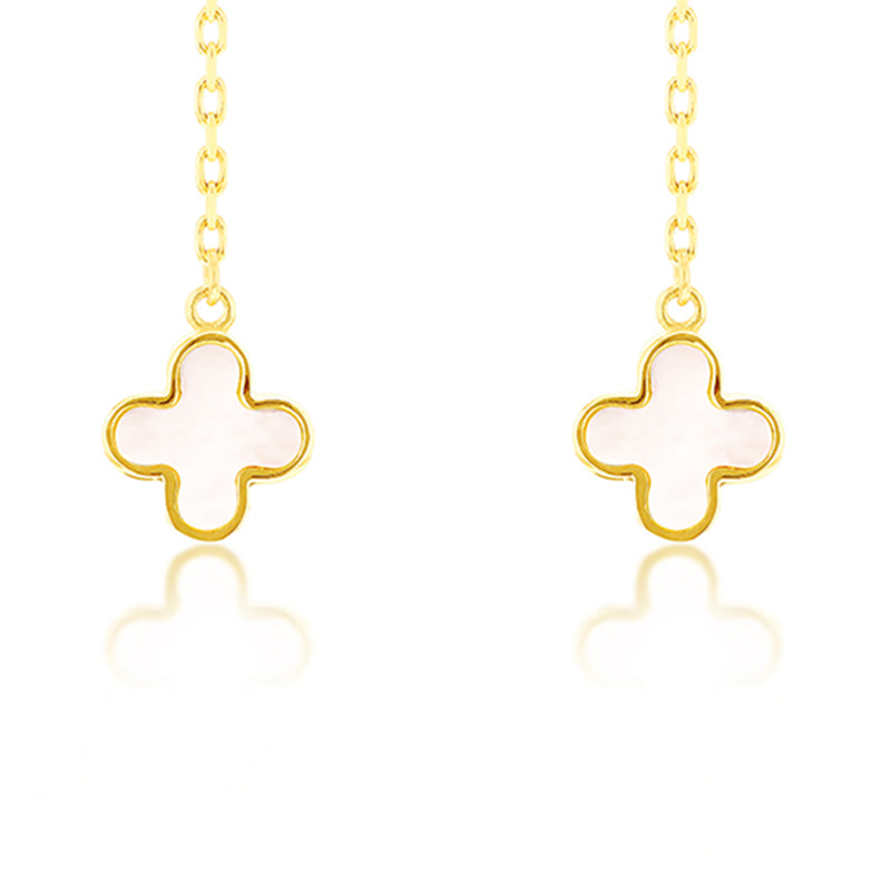 Double Mother Of Pearl Quatrefoil & Chain Drop Earrings