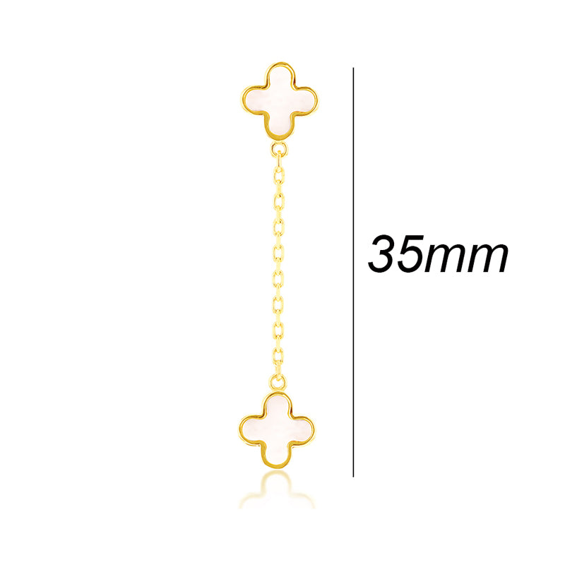 Double Mother Of Pearl Quatrefoil & Chain Drop Earrings