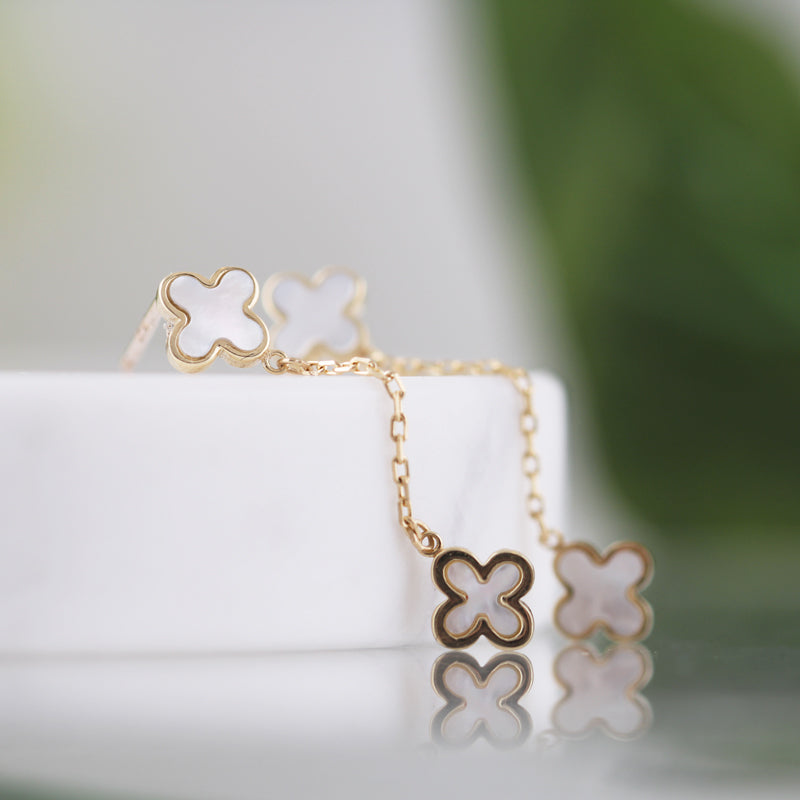 Double Mother Of Pearl Quatrefoil & Chain Drop Earrings
