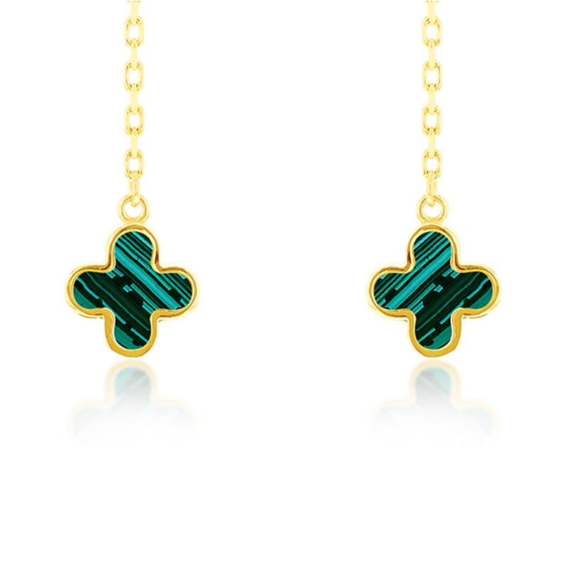 Double Malachite Quatrefoil Chain Drop Earrings
