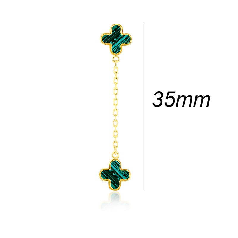 Double Malachite Quatrefoil Chain Drop Earrings