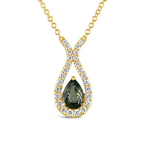 Rocks Green Sapphire & Diamond Teardrop Pendant