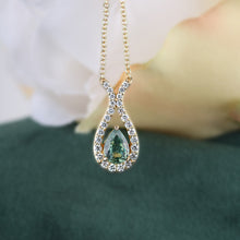 Load image into Gallery viewer, Rocks Green Sapphire &amp; Diamond Teardrop Pendant