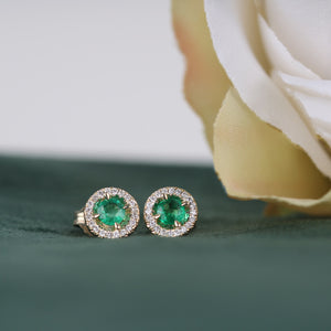 Rocks Emerald & Diamond Halo Stud Earrings