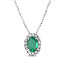 Load image into Gallery viewer, Emerald &amp; Diamond Halo Pendant