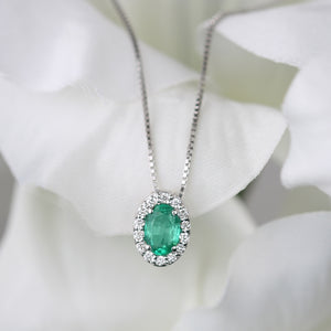 Emerald & Diamond Halo Pendant
