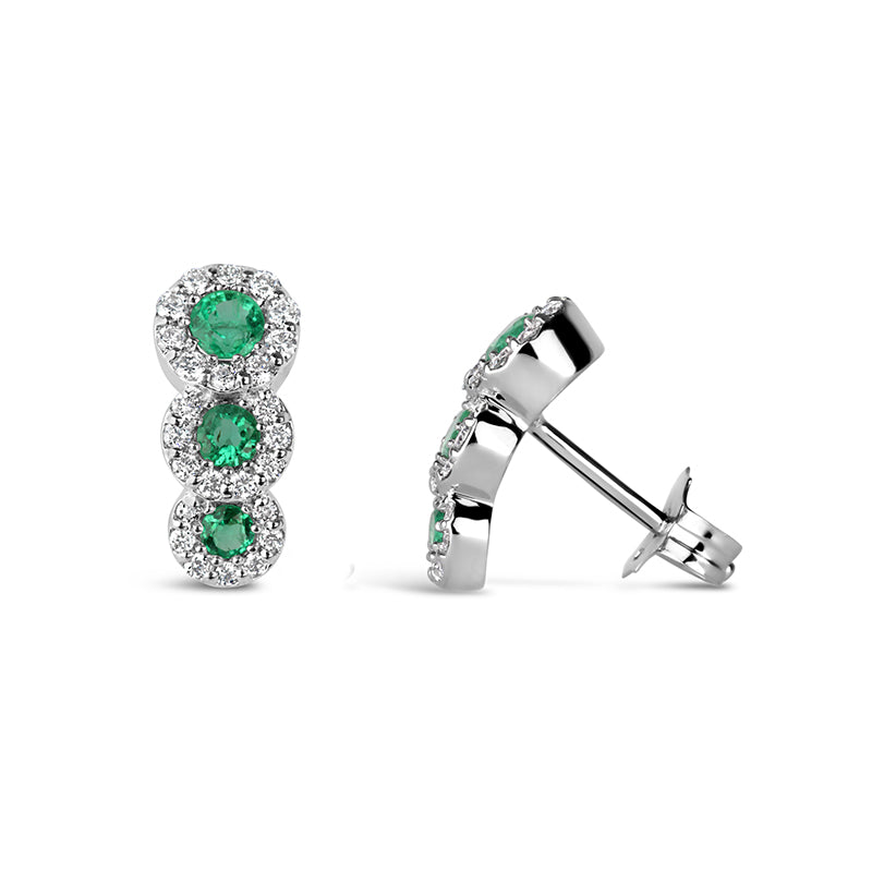 Emerald & Diamond Triple Halo Earrings
