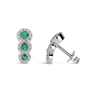 Emerald & Diamond Triple Halo Earrings