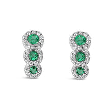 Load image into Gallery viewer, Emerald &amp; Diamond Triple Halo Earrings