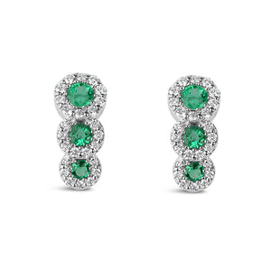 Emerald & Diamond Triple Halo Earrings
