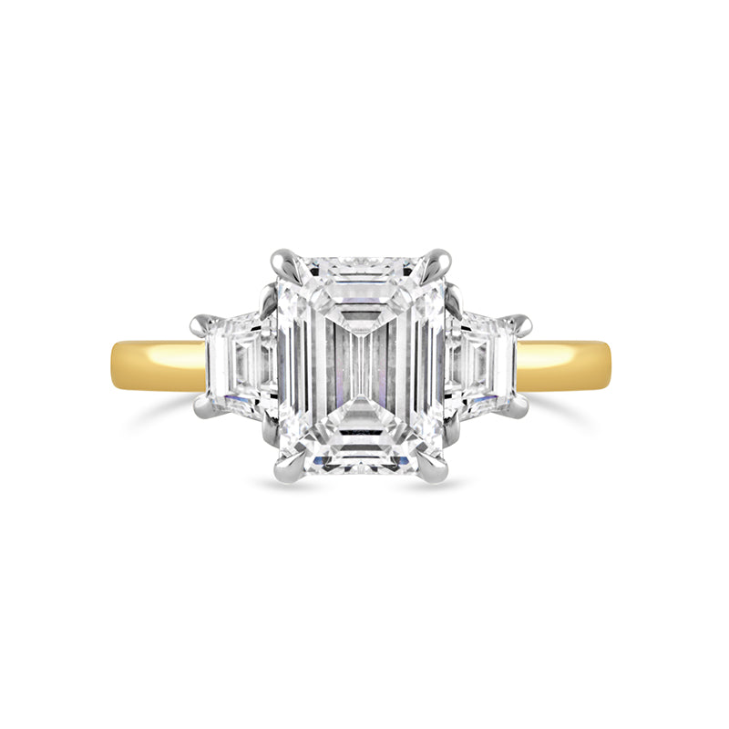Emerald & Trapezoid Diamond Three Stone Ring 2.48ct
