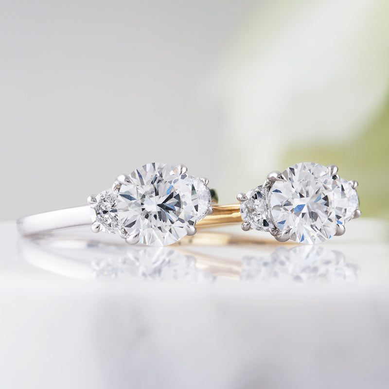 Round & Half Moon Three Stone Engagement Ring 2.45ct