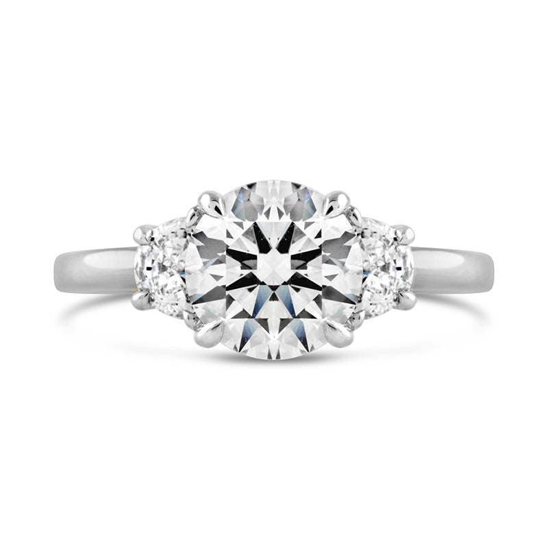 Round & Half Moon Three Stone Engagement Ring 2.45ct