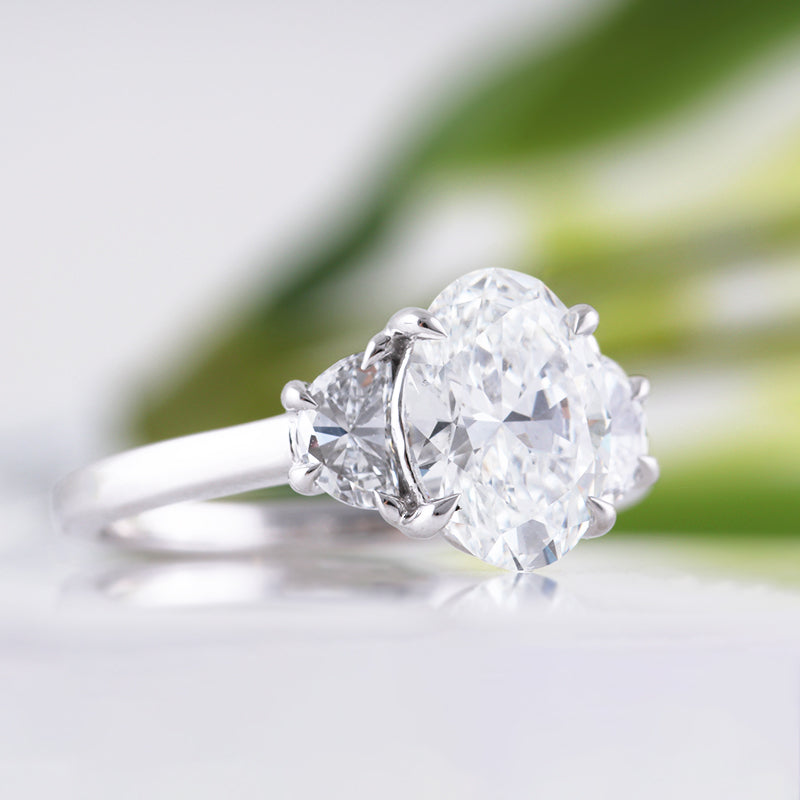 Oval & Half Moon Three Stone Engagement Ring 2.49ct