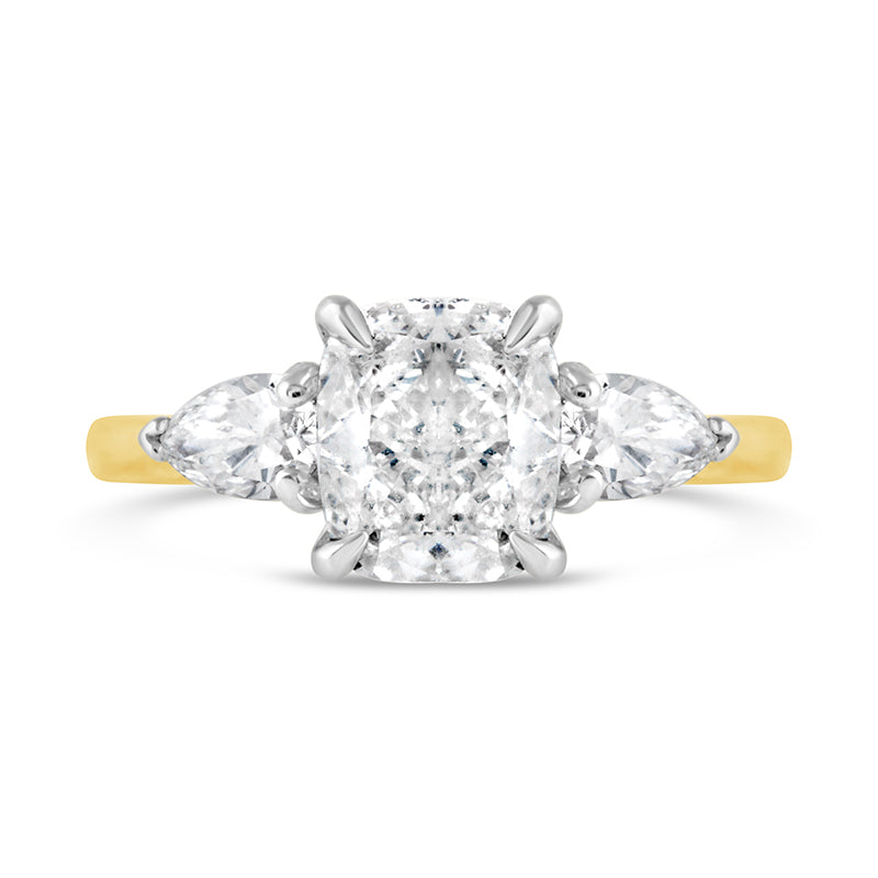 Cushion & Pear 3 Stone Engagement Ring 2.36ct
